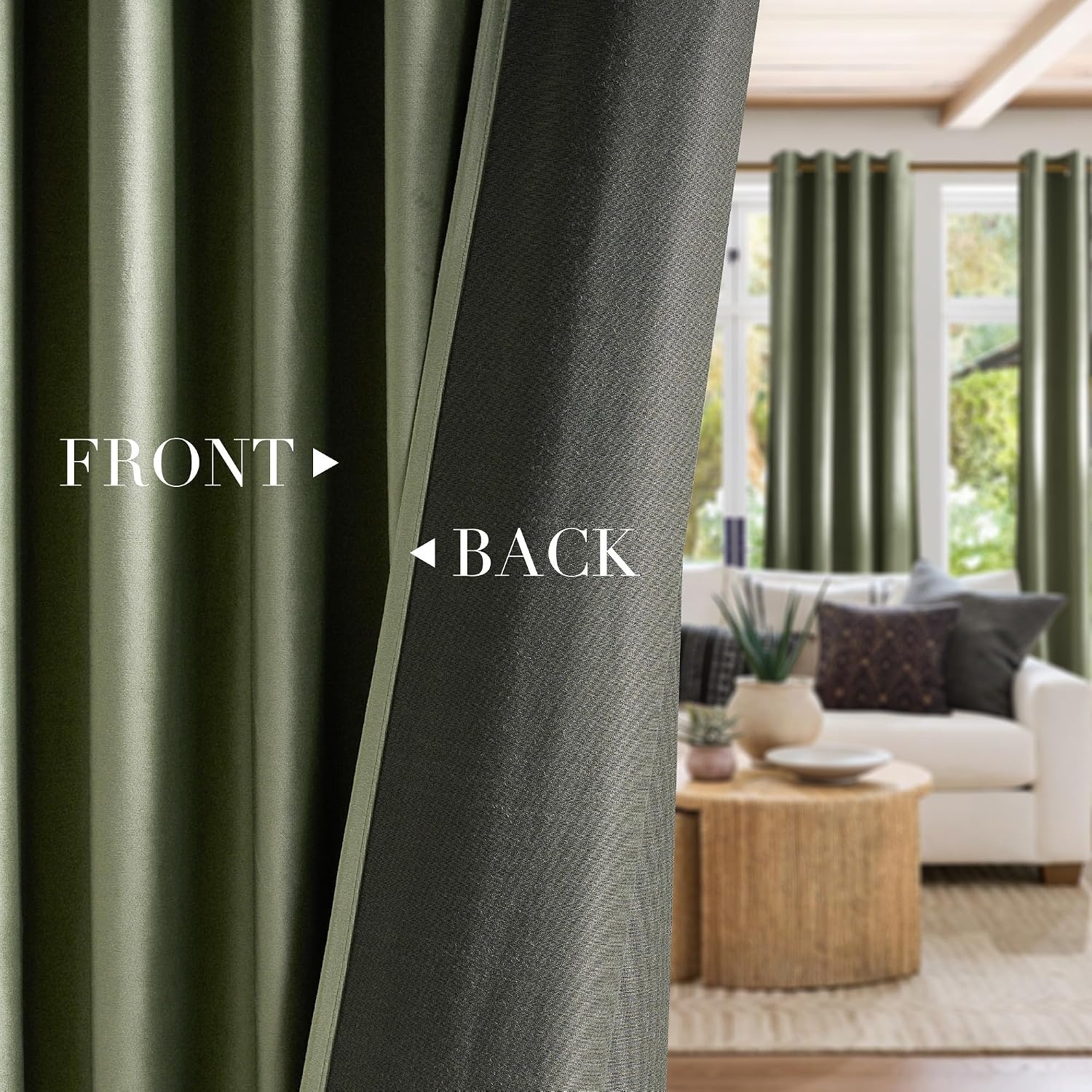 image:imageNICETOWN Gold Brown 90 inch Long Velvet Curtains amp Drapes 2 PanelsGrey Green