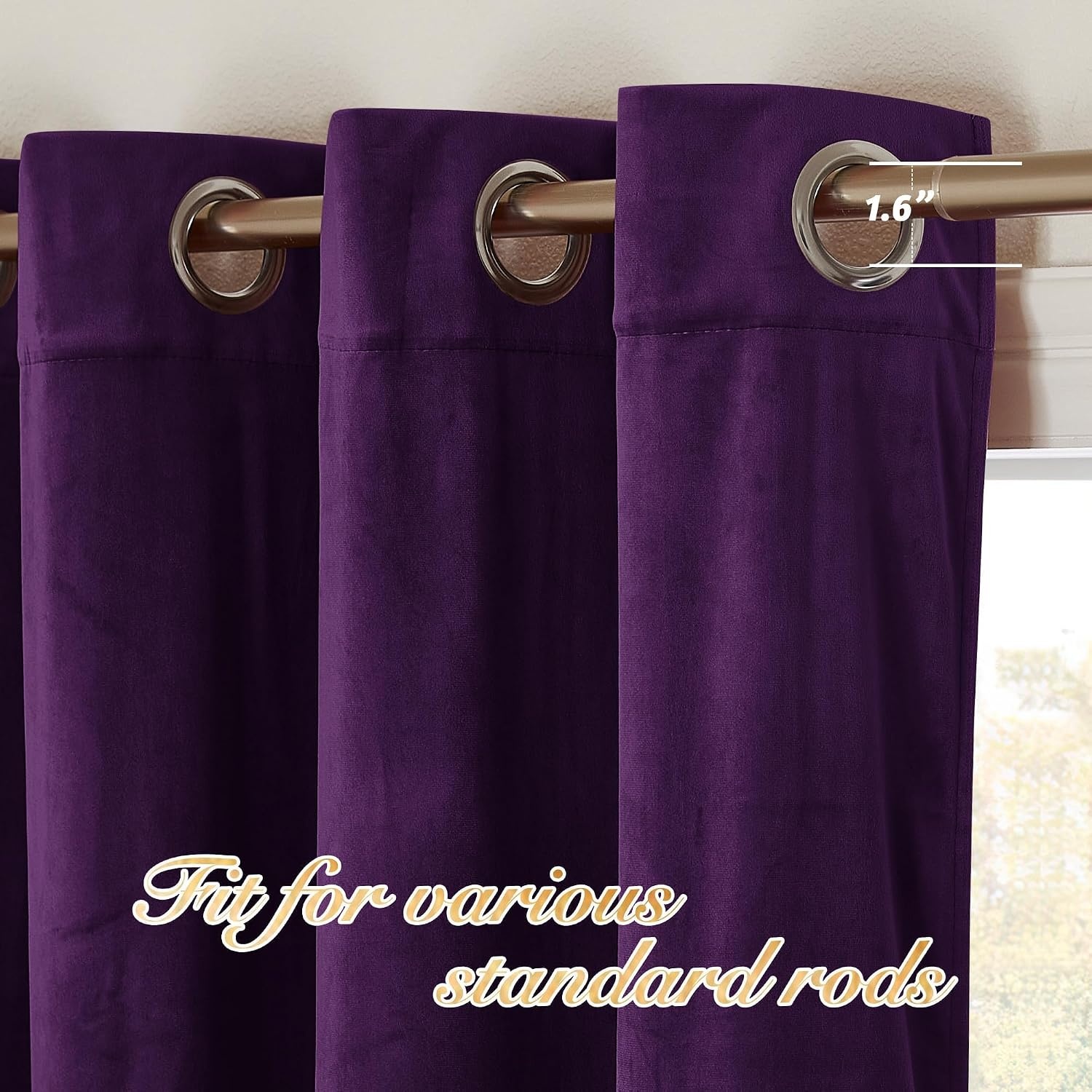 image:imageNICETOWN Gold Brown 90 inch Long Velvet Curtains amp Drapes 2 PanelsPurple