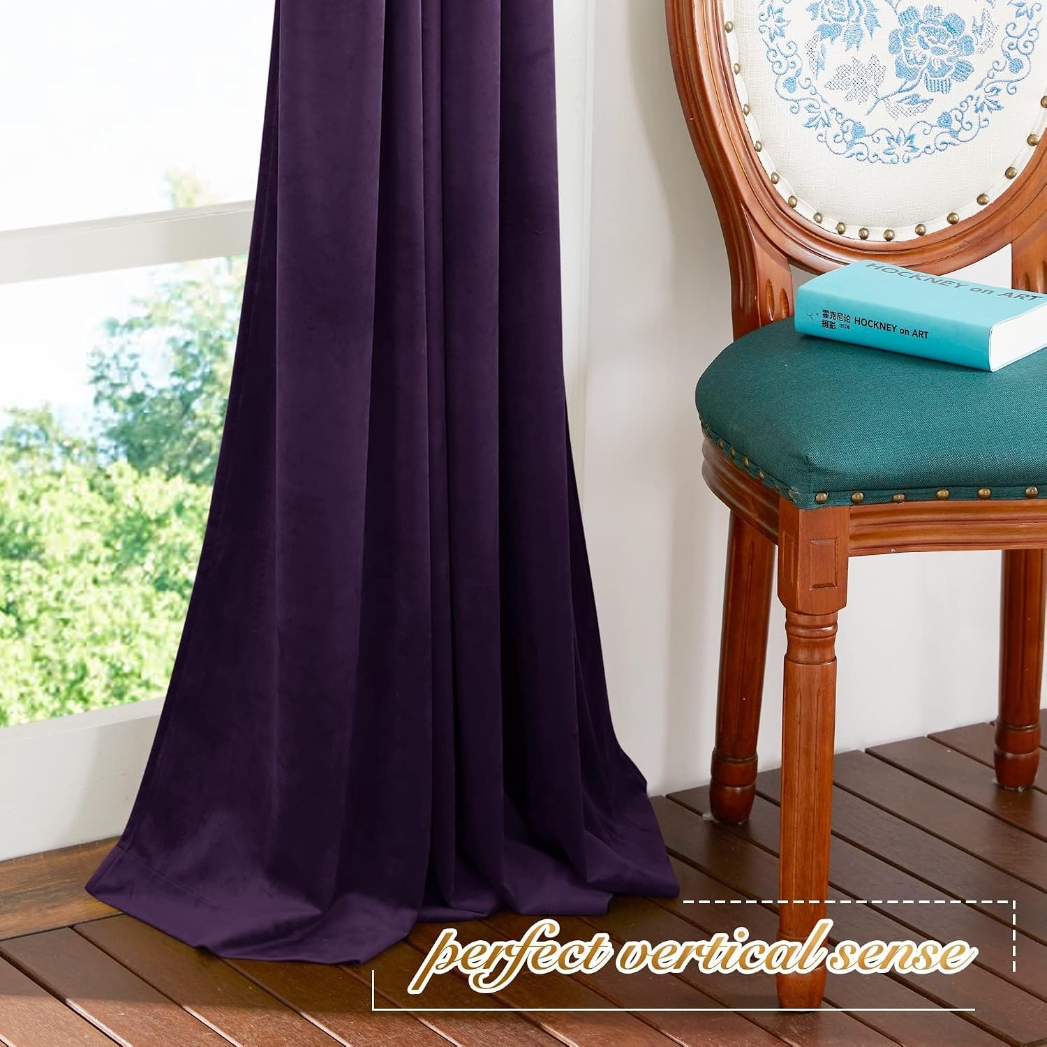 image:imageNICETOWN Gold Brown 90 inch Long Velvet Curtains amp Drapes 2 PanelsPurple