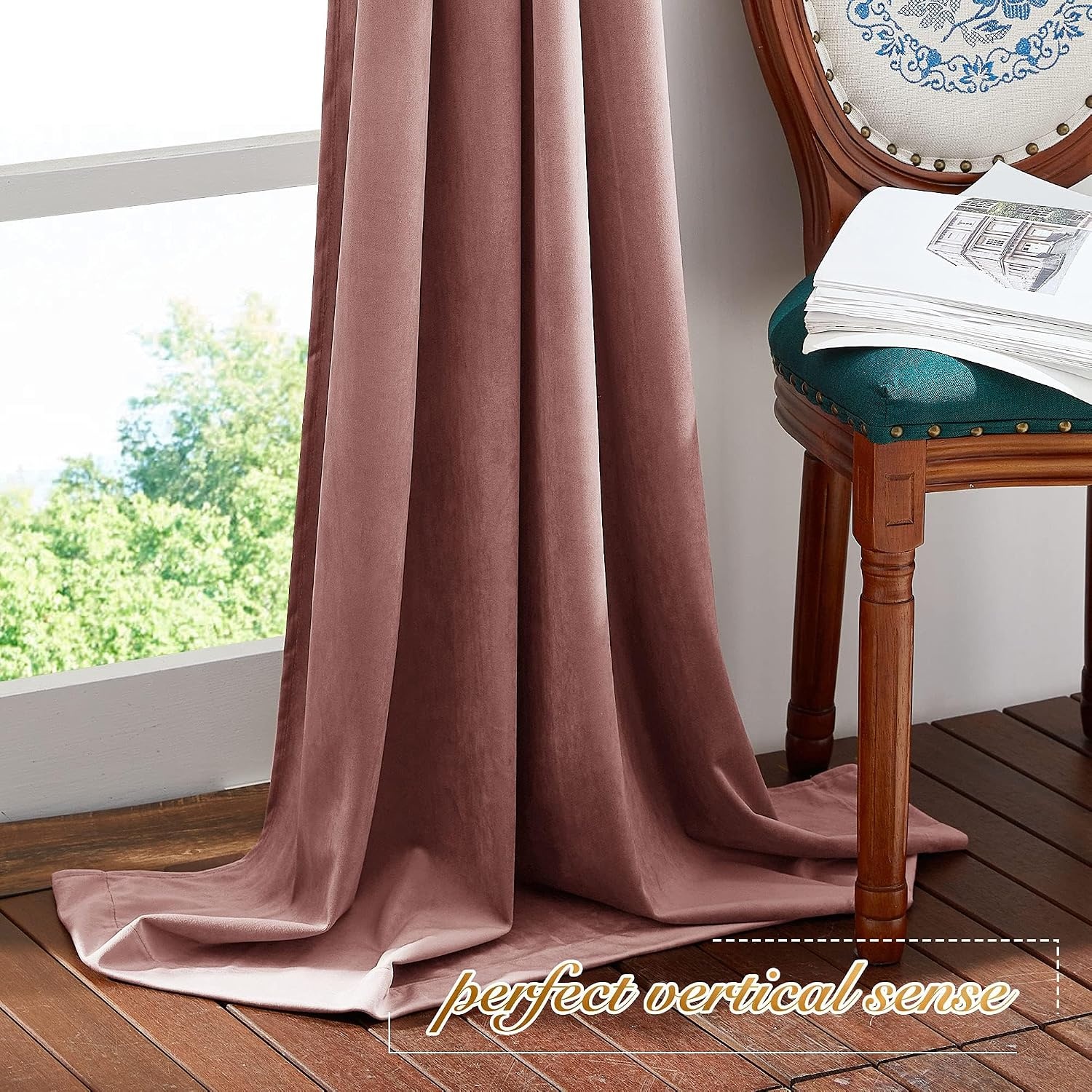 image:imageNICETOWN Gold Brown 90 inch Long Velvet Curtains amp Drapes 2 PanelsWild Rose