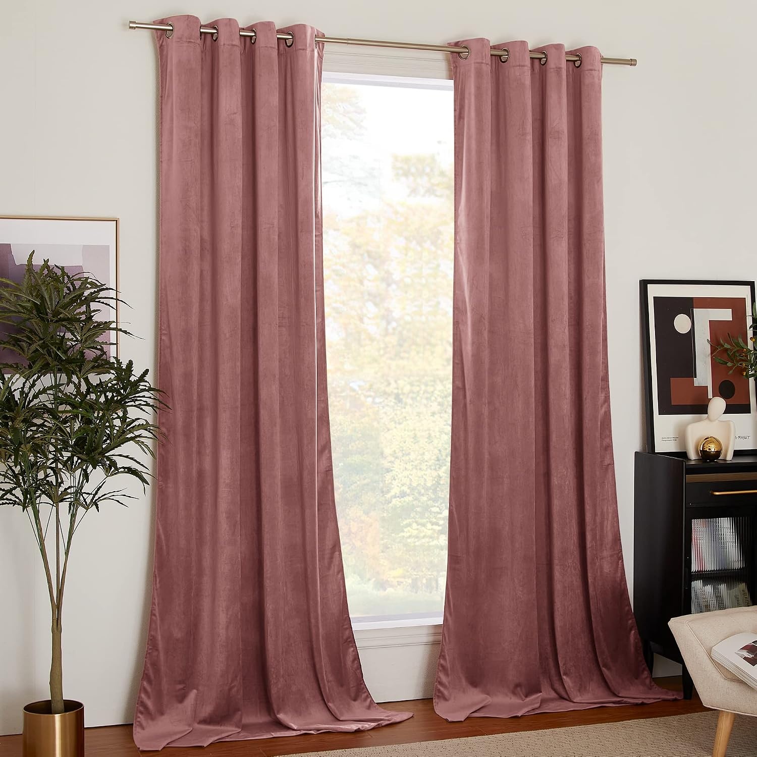 image:imageNICETOWN Gold Brown 90 inch Long Velvet Curtains amp Drapes 2 PanelsWild Rose