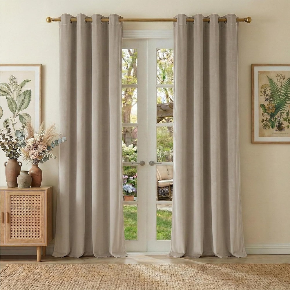 image:imageNICETOWN Gold Brown 90 inch Long Velvet Curtains amp Drapes 2 Panels100 Blackout  Khaki
