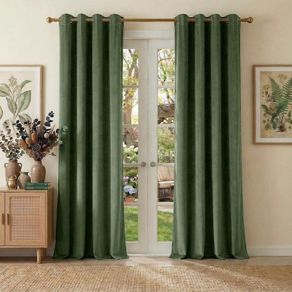 image:imageNICETOWN Gold Brown 90 inch Long Velvet Curtains amp Drapes 2 Panels100 Blackout  Olive Green