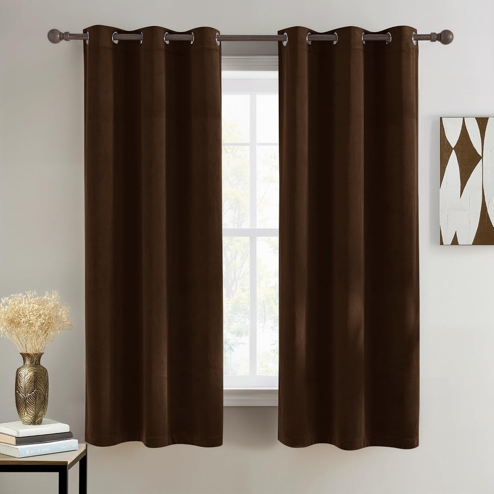 image:imageNICETOWN Gold Brown 90 inch Long Velvet Curtains amp Drapes 2 PanelsBrown