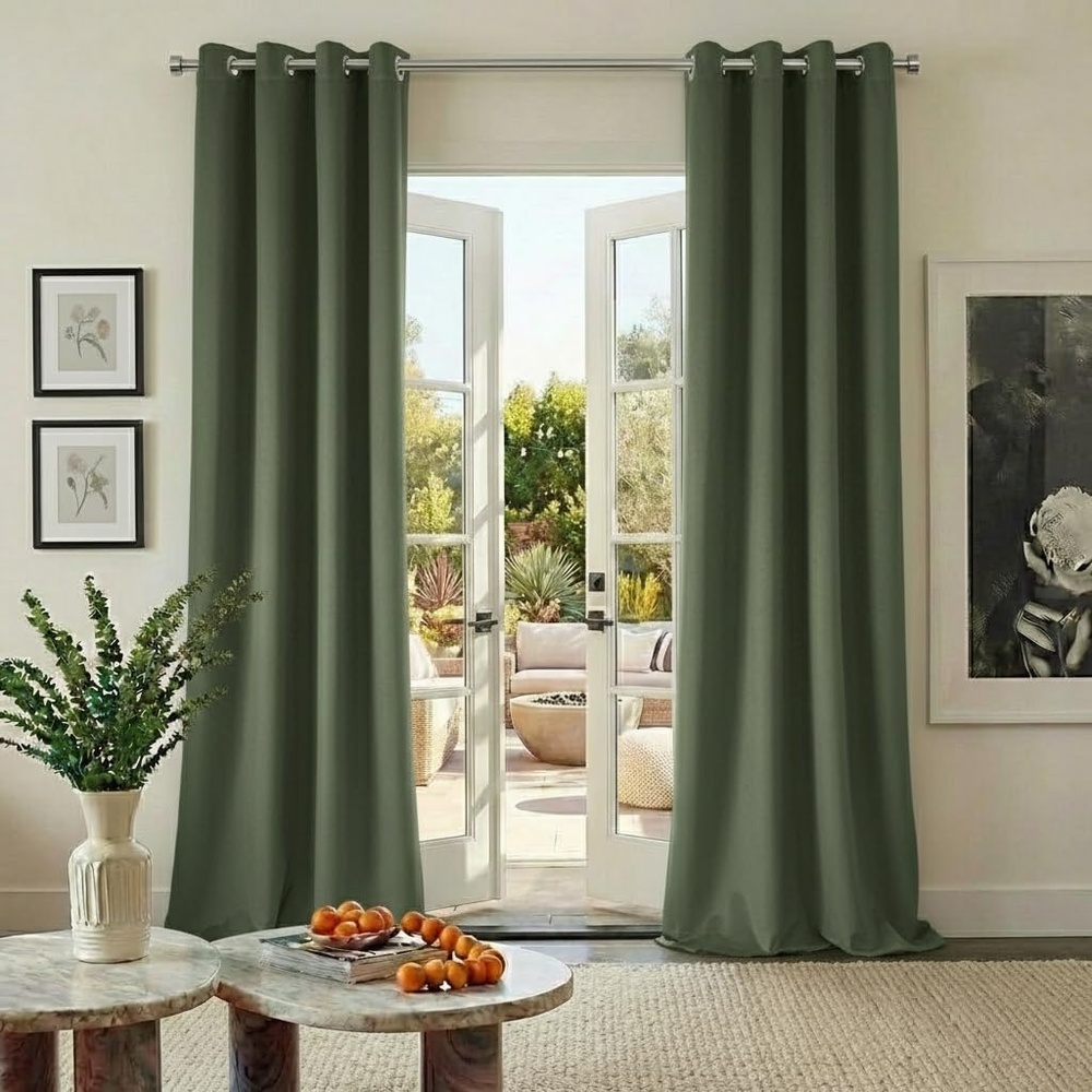 image:imageNICETOWN Gold Brown 90 inch Long Velvet Curtains amp Drapes 2 PanelsGrey Green