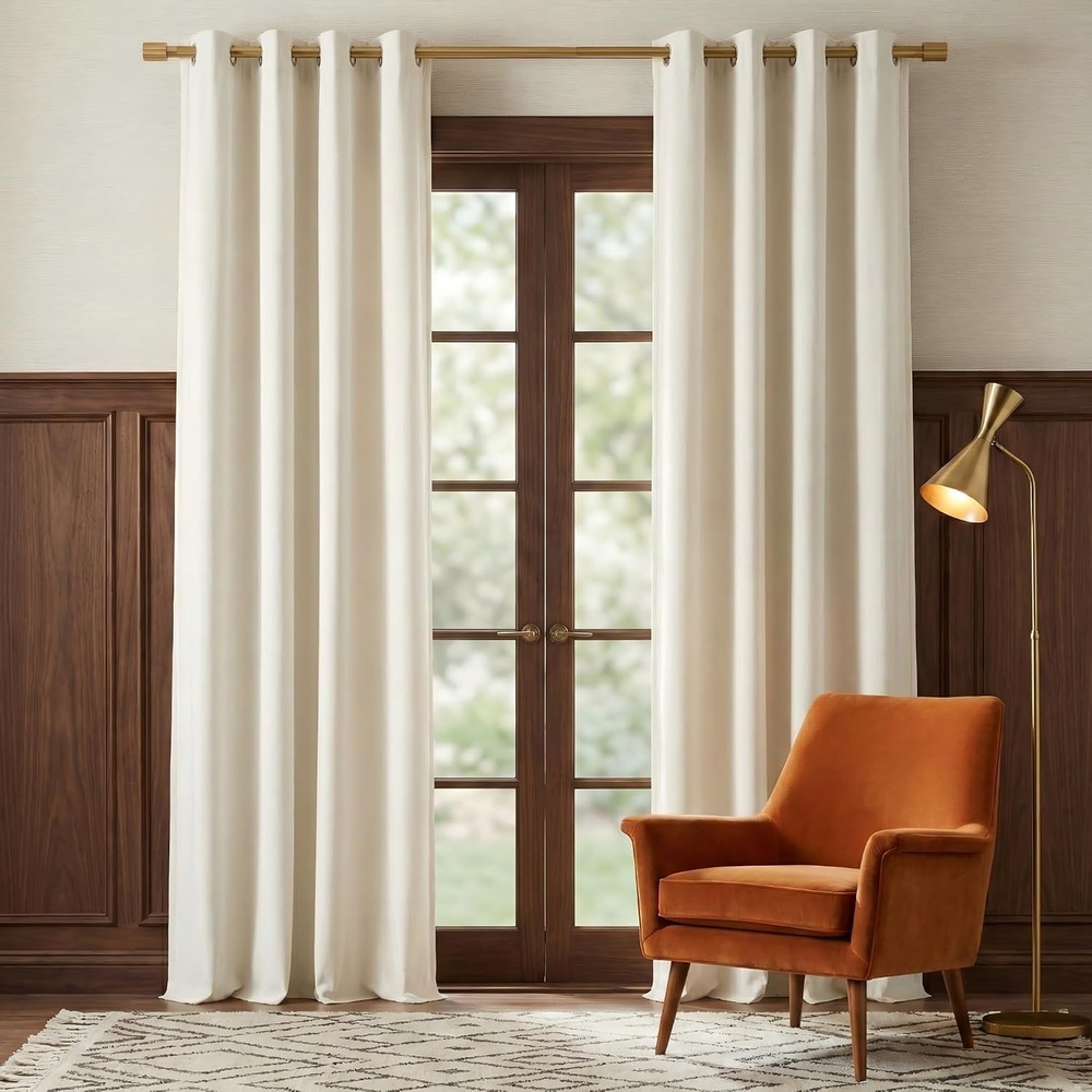 image:imageNICETOWN Gold Brown 90 inch Long Velvet Curtains amp Drapes 2 PanelsIvory