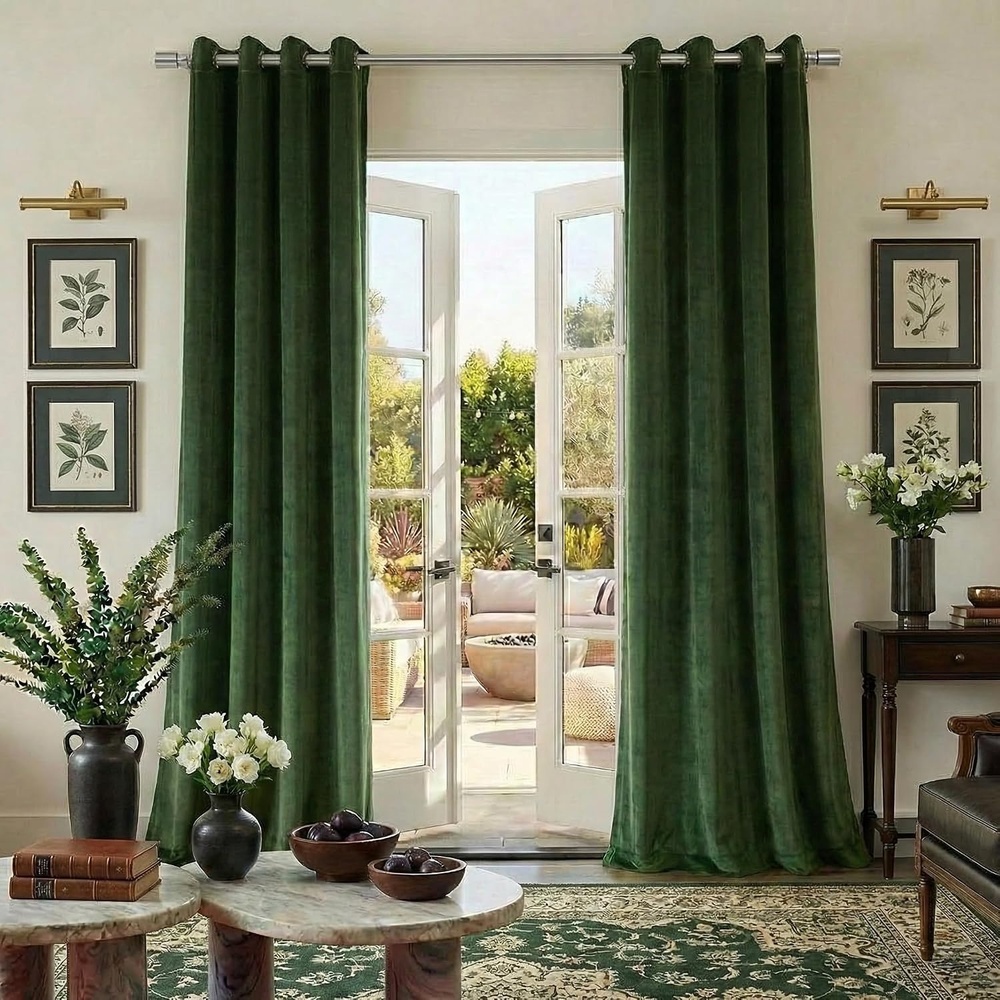 image:imageNICETOWN Gold Brown 90 inch Long Velvet Curtains amp Drapes 2 PanelsOlive Green