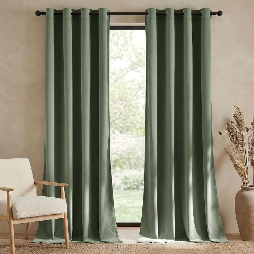 image:imageNICETOWN Gold Brown 90 inch Long Velvet Curtains amp Drapes 2 PanelsSage Green