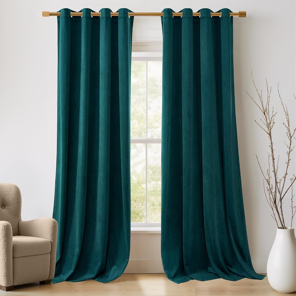 image:imageNICETOWN Gold Brown 90 inch Long Velvet Curtains amp Drapes 2 PanelsTeal