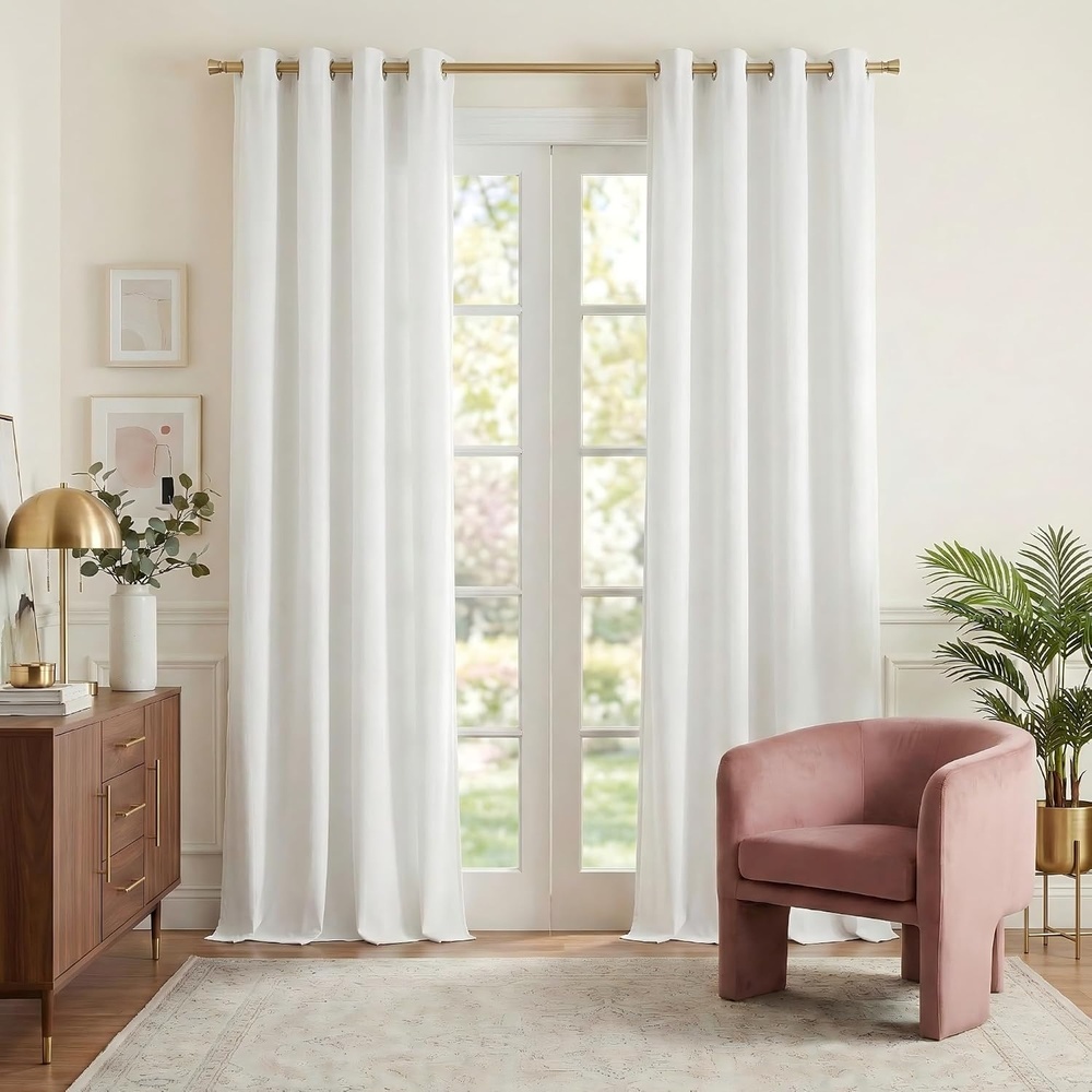 image:imageNICETOWN Gold Brown 90 inch Long Velvet Curtains amp Drapes 2 PanelsWhite