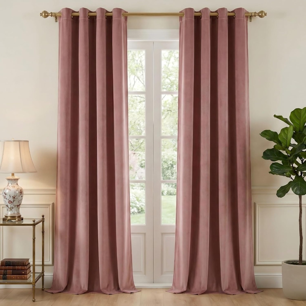 image:imageNICETOWN Gold Brown 90 inch Long Velvet Curtains amp Drapes 2 PanelsWild Rose