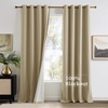 NICETOWN Gold Brown 90 inch Long Velvet Curtains & Drapes, 2 Panels(100% Blackout – Beige)