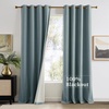 NICETOWN Gold Brown 90 inch Long Velvet Curtains & Drapes, 2 Panels(100% Blackout – Stone Blue)