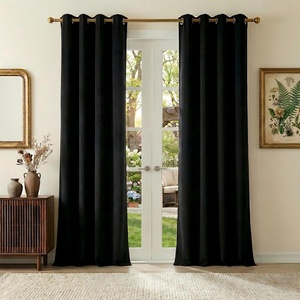 NICETOWN Gold Brown 90 inch Long Velvet Curtains & Drapes, 2 Panels(100% Blackout – Black)