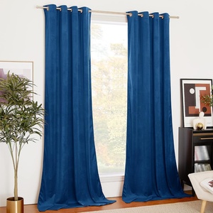NICETOWN Gold Brown 90 inch Long Velvet Curtains & Drapes, 2 Panels(Blue)