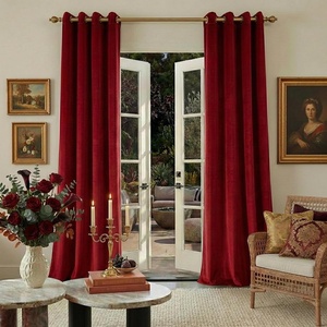 NICETOWN Gold Brown 90 inch Long Velvet Curtains & Drapes, 2 Panels(Deep Red)