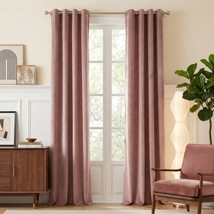 NICETOWN Gold Brown 90 inch Long Velvet Curtains & Drapes, 2 Panels(Dusty Pink)