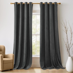 NICETOWN Gold Brown 90 inch Long Velvet Curtains & Drapes, 2 Panels(Grey)