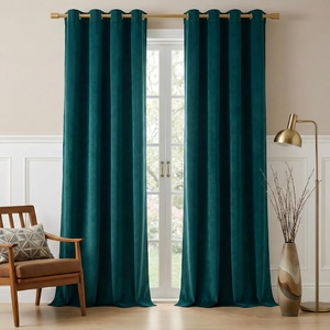NICETOWN Gold Brown 90 inch Long Velvet Curtains & Drapes, 2 Panels(Greyish Blue)