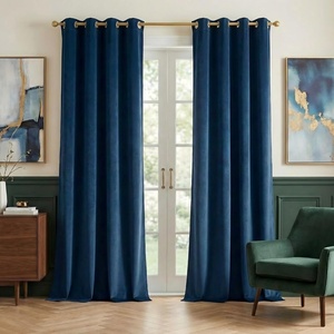 NICETOWN Gold Brown 90 inch Long Velvet Curtains & Drapes, 2 Panels(Navy Blue)