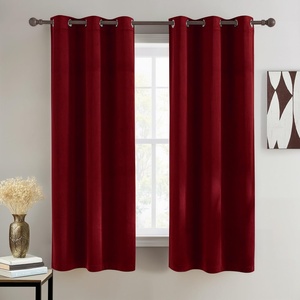 NICETOWN Gold Brown 90 inch Long Velvet Curtains & Drapes, 2 Panels(Red)