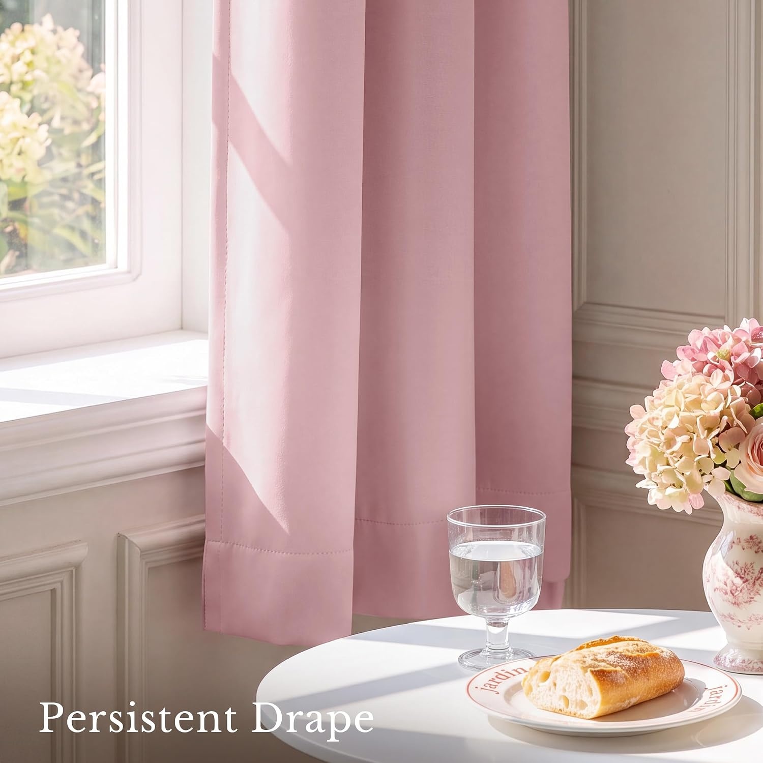 image:imageNICETOWN 4 Panels Stone Blue Blackout Curtains 63 inch Length for NurseryBlush Pink