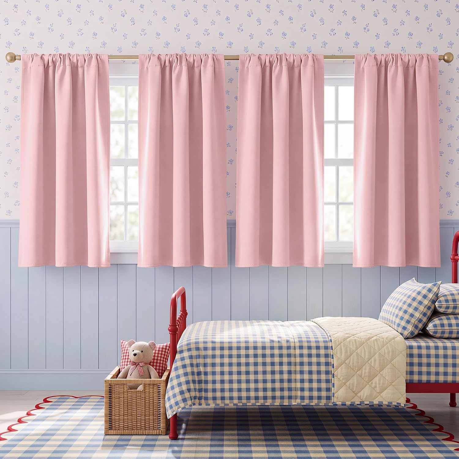 image:imageNICETOWN 4 Panels Stone Blue Blackout Curtains 63 inch Length for NurseryBlush Pink