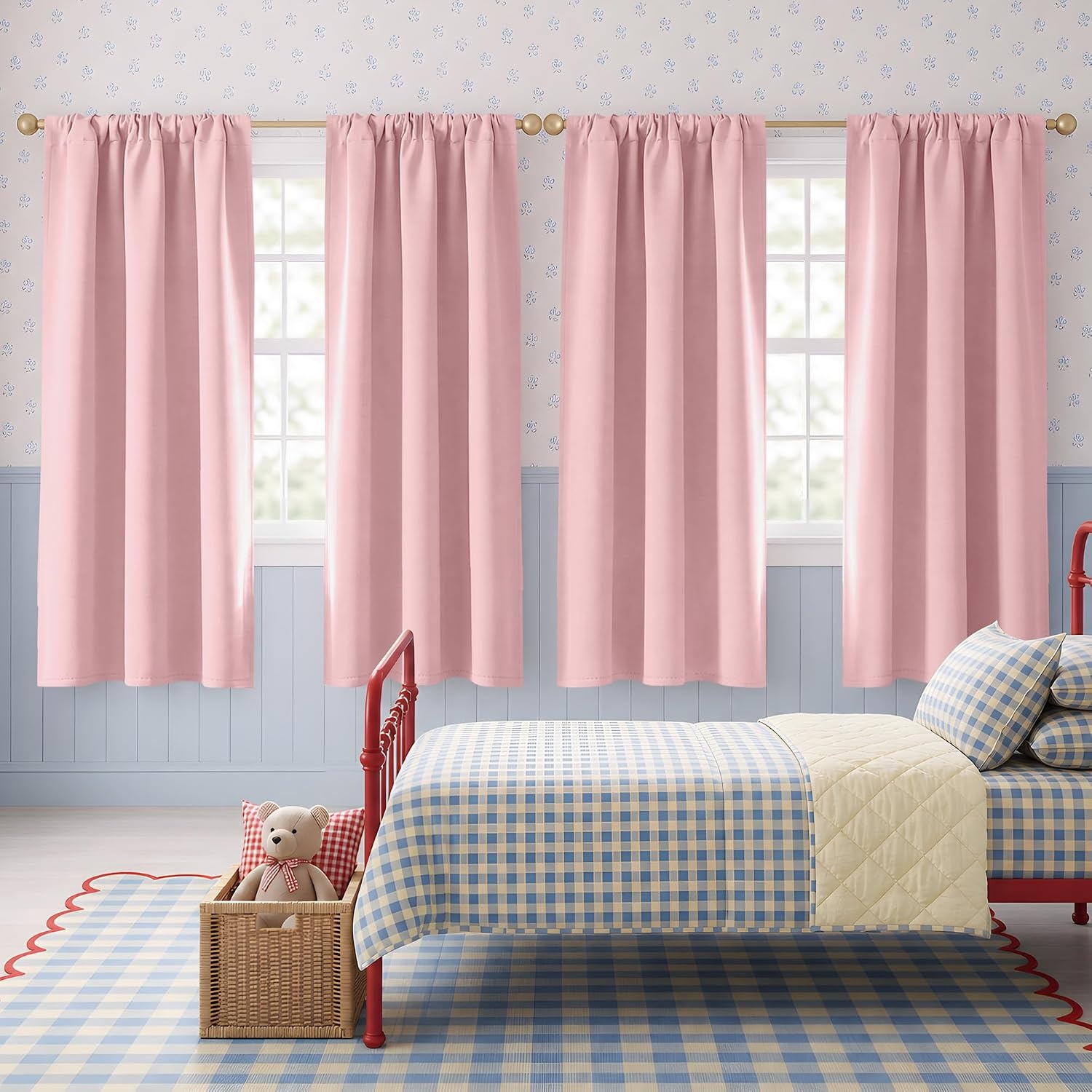 image:imageNICETOWN 4 Panels Stone Blue Blackout Curtains 63 inch Length for NurseryBlush Pink