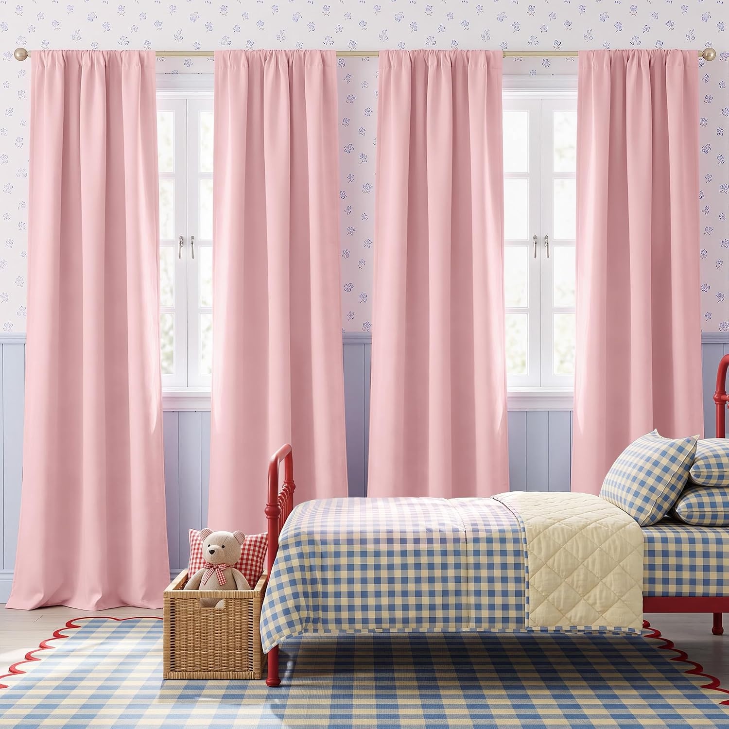 image:imageNICETOWN 4 Panels Stone Blue Blackout Curtains 63 inch Length for NurseryBlush Pink