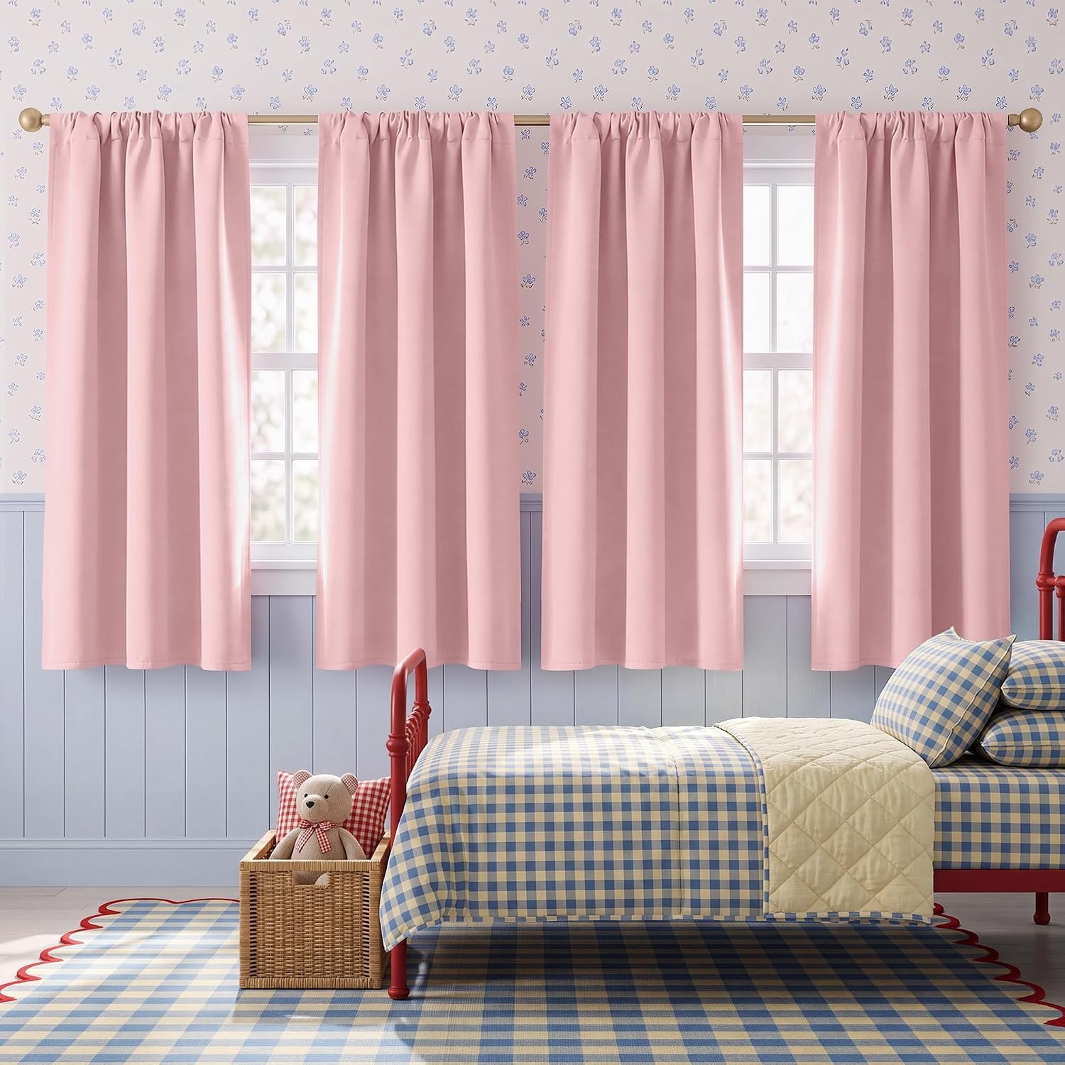 image:imageNICETOWN 4 Panels Stone Blue Blackout Curtains 63 inch Length for NurseryBlush Pink