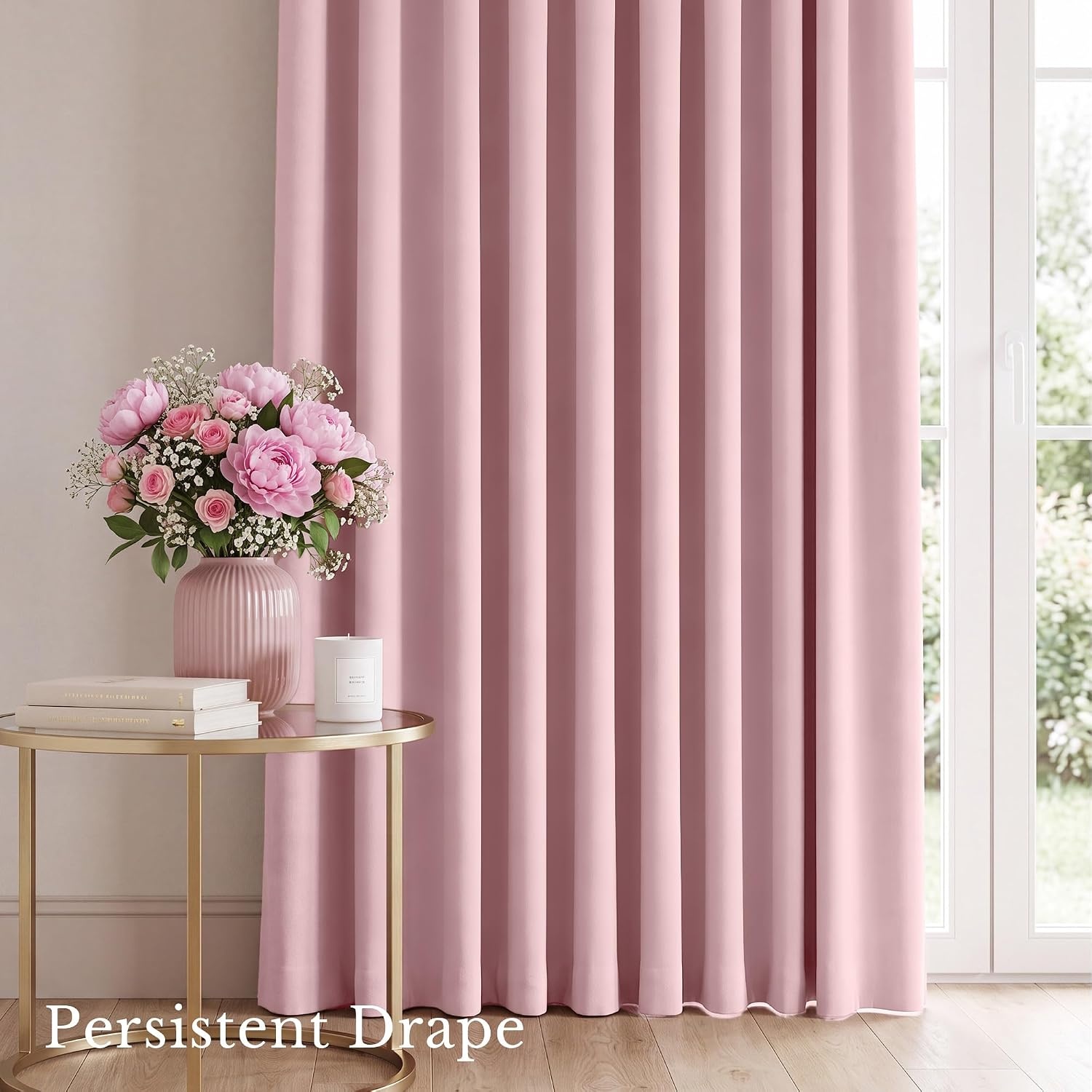 image:imageNICETOWN 4 Panels Stone Blue Blackout Curtains 63 inch Length for NurseryBlush Pink