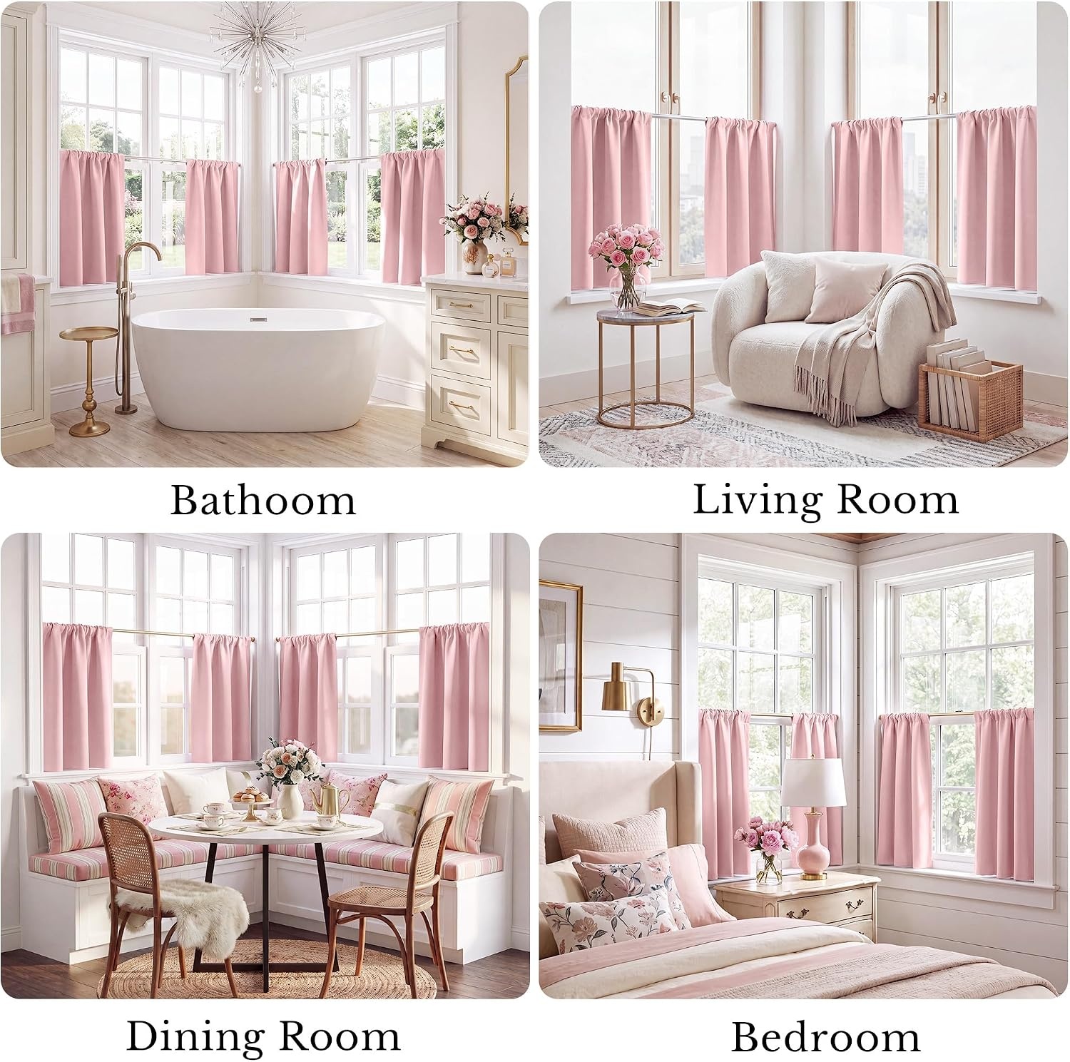 image:imageNICETOWN 4 Panels Stone Blue Blackout Curtains 63 inch Length for NurseryBlush Pink