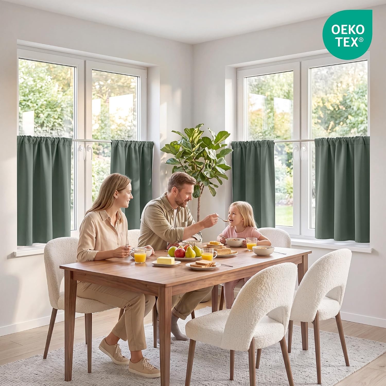 image:imageNICETOWN 4 Panels Stone Blue Blackout Curtains 63 inch Length for NurseryGreyish Green