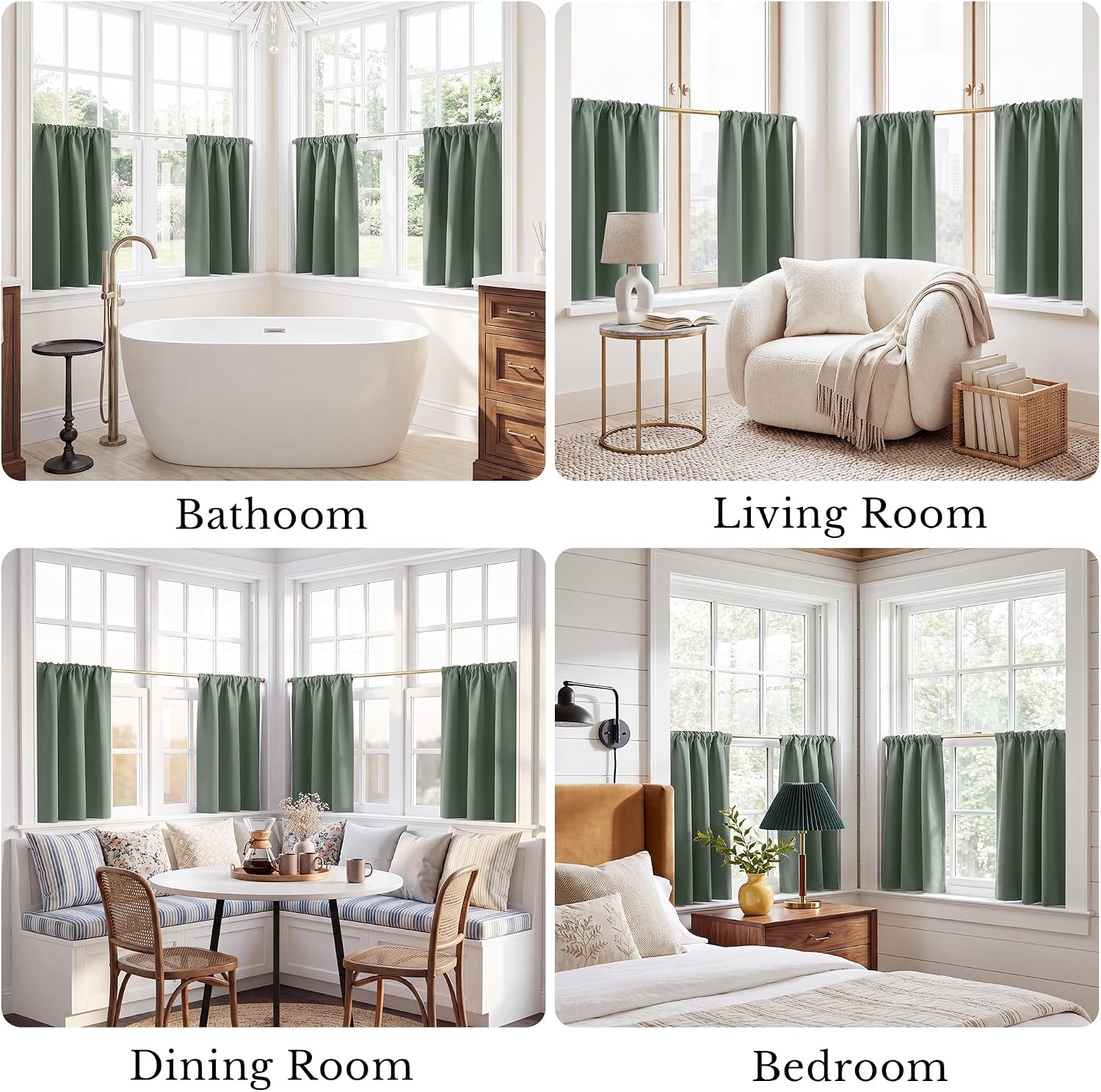 image:imageNICETOWN 4 Panels Stone Blue Blackout Curtains 63 inch Length for NurseryGreyish Green