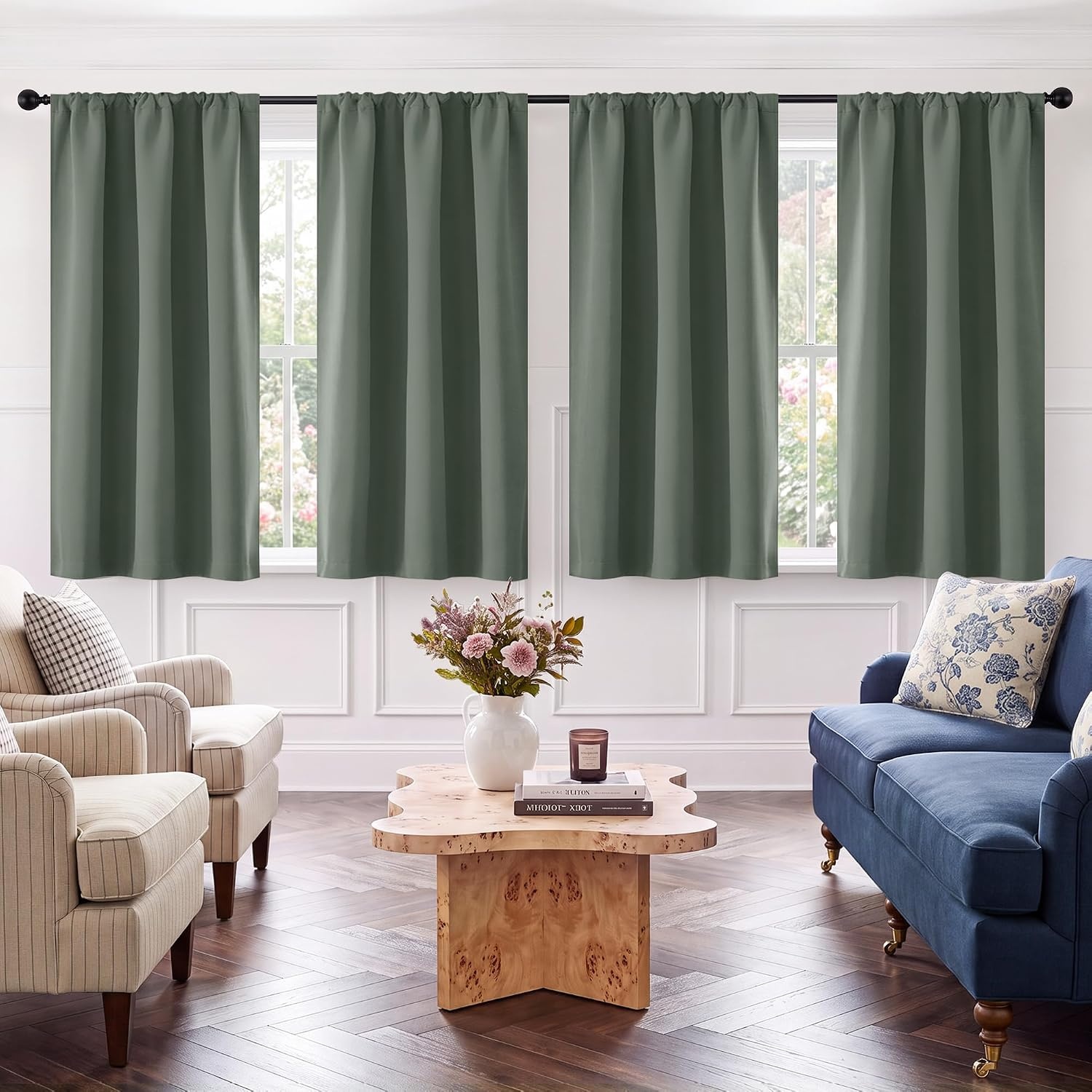 image:imageNICETOWN 4 Panels Stone Blue Blackout Curtains 63 inch Length for NurseryGreyish Green