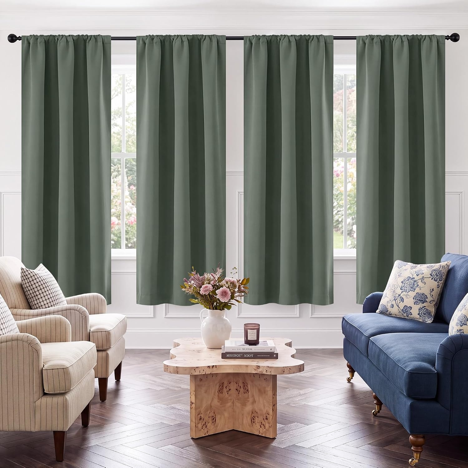 image:imageNICETOWN 4 Panels Stone Blue Blackout Curtains 63 inch Length for NurseryGreyish Green