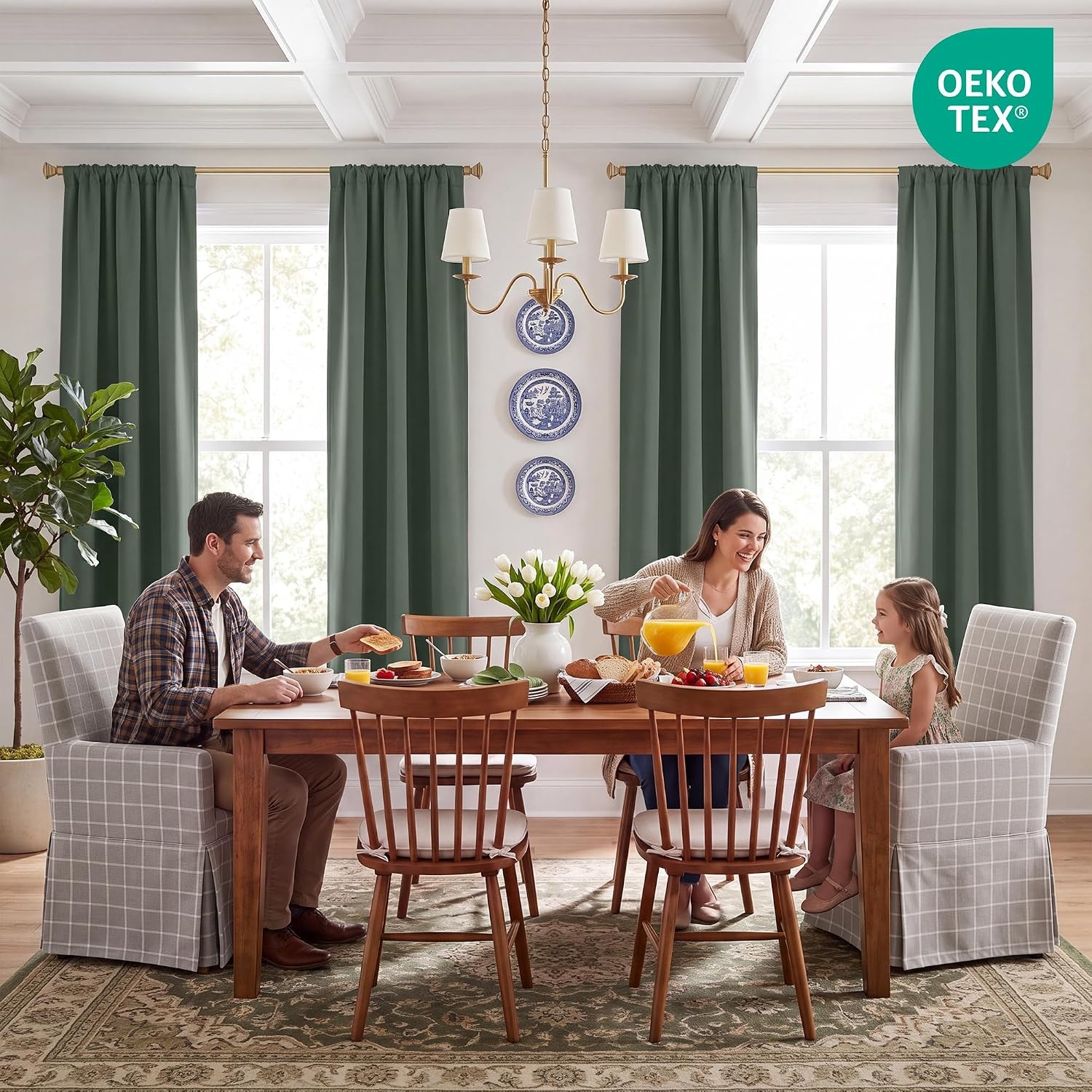image:imageNICETOWN 4 Panels Stone Blue Blackout Curtains 63 inch Length for NurseryGreyish Green