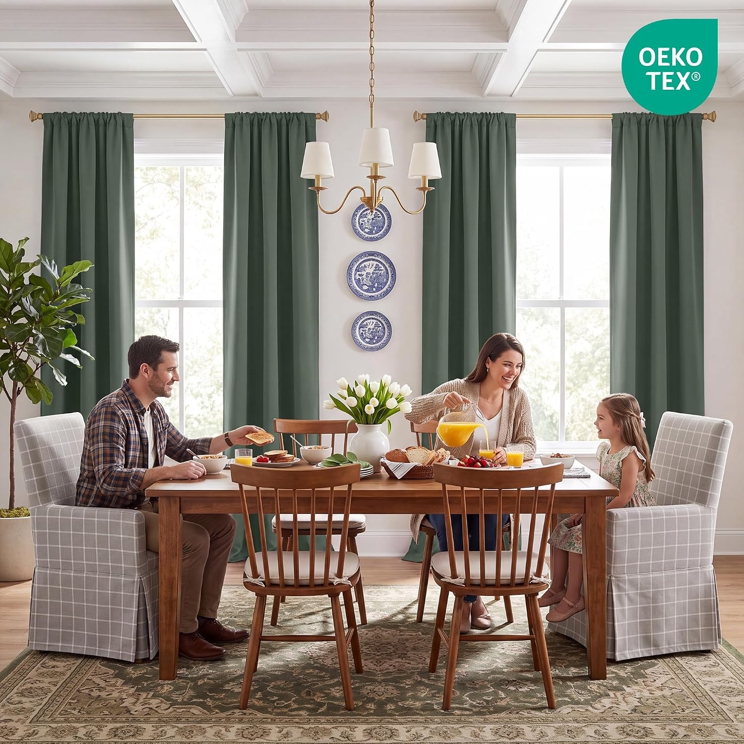 image:imageNICETOWN 4 Panels Stone Blue Blackout Curtains 63 inch Length for NurseryGreyish Green