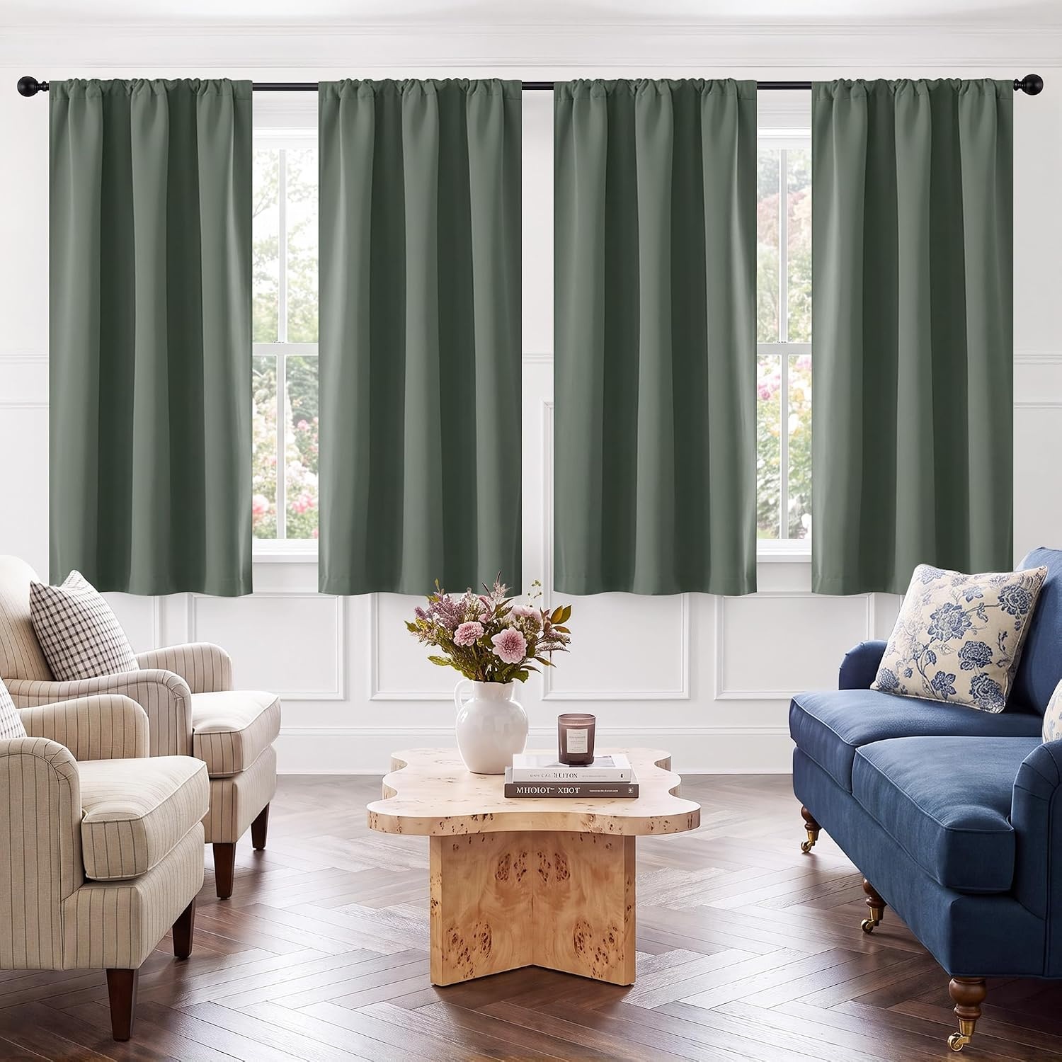 image:imageNICETOWN 4 Panels Stone Blue Blackout Curtains 63 inch Length for NurseryGreyish Green