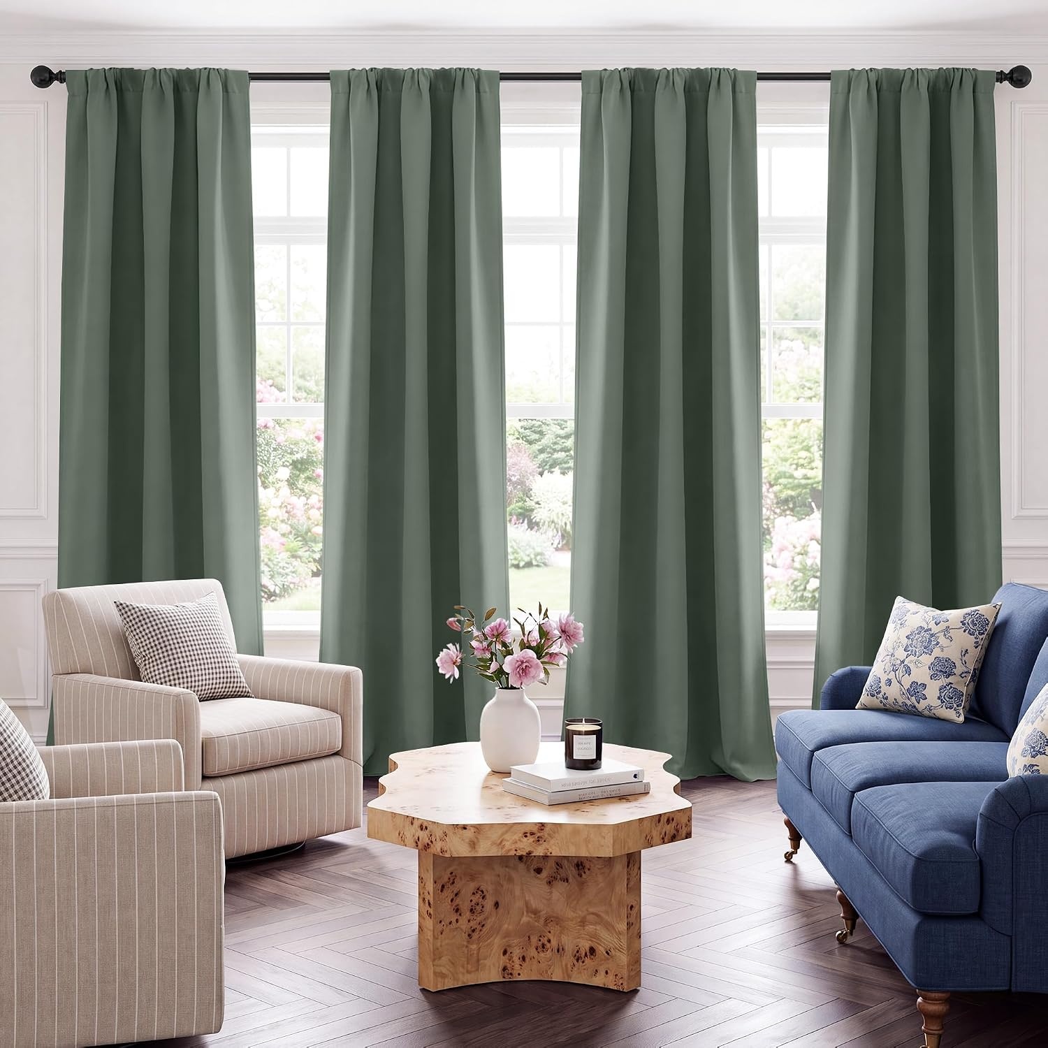 image:imageNICETOWN 4 Panels Stone Blue Blackout Curtains 63 inch Length for NurseryGreyish Green