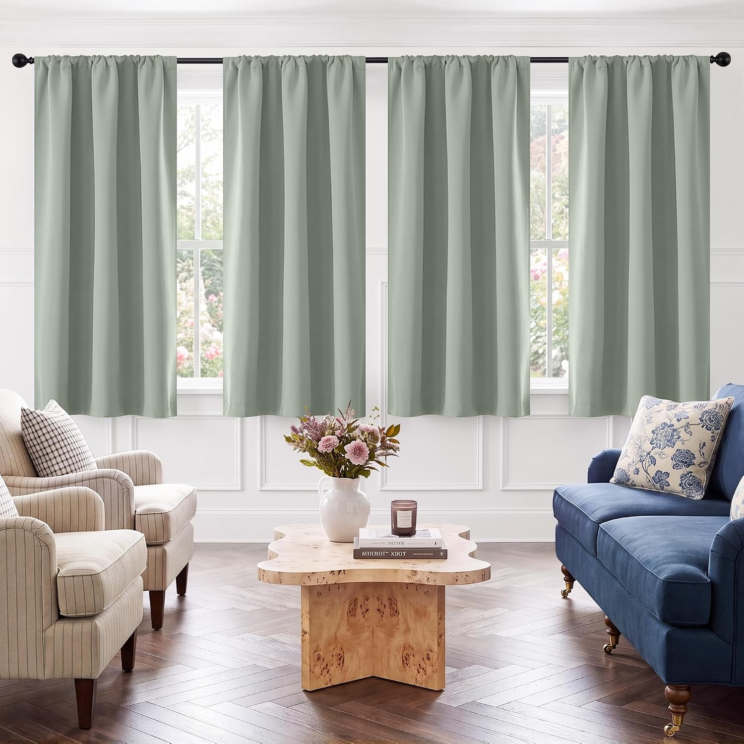 image:imageNICETOWN 4 Panels Stone Blue Blackout Curtains 63 inch Length for NurserySage Green