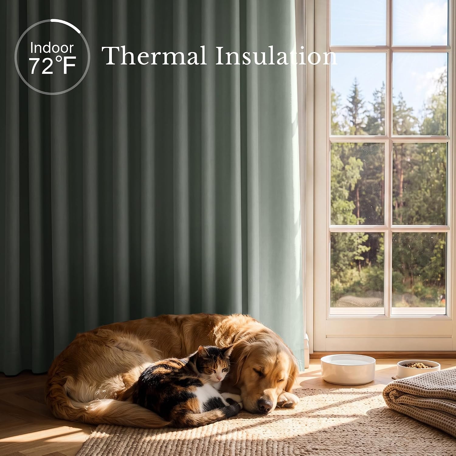 image:imageNICETOWN 4 Panels Stone Blue Blackout Curtains 63 inch Length for NurserySage Green