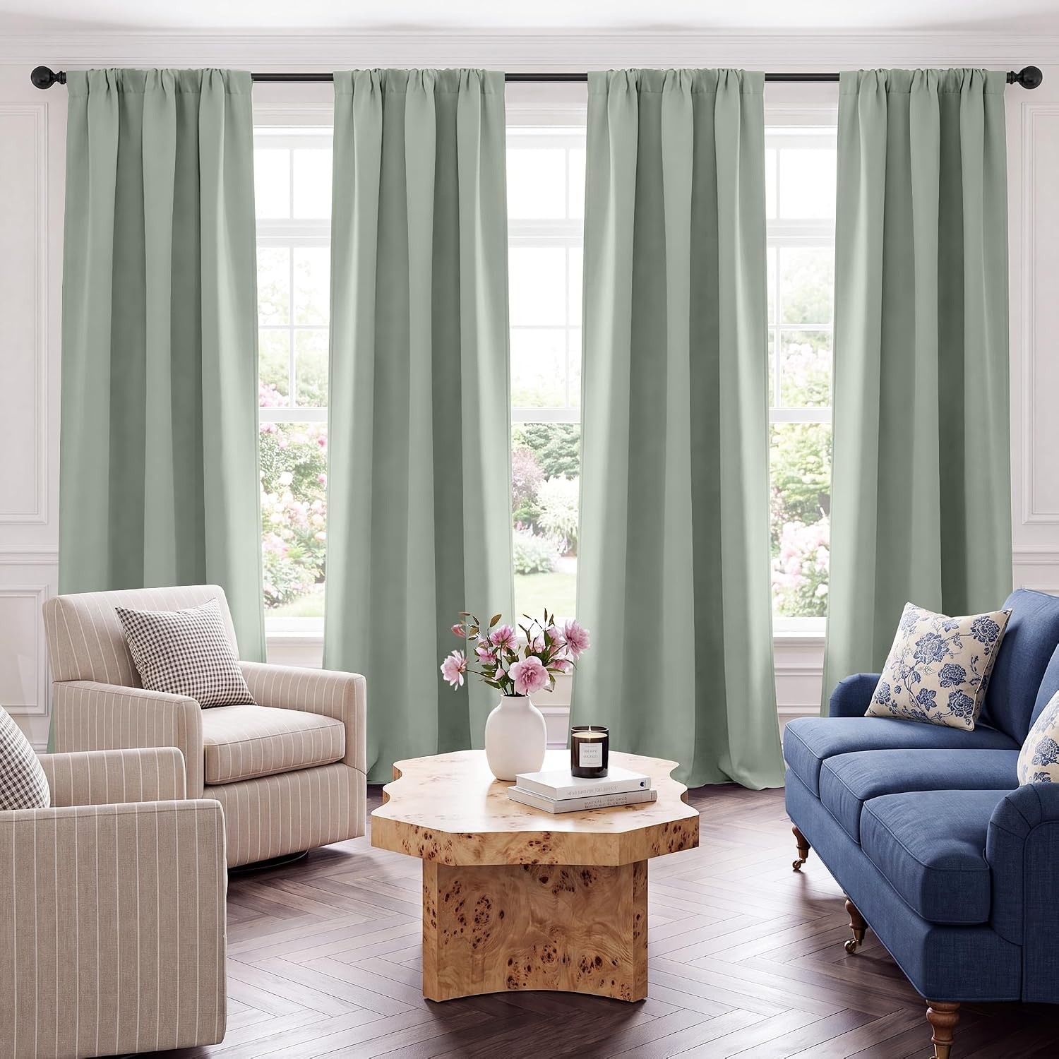 image:imageNICETOWN 4 Panels Stone Blue Blackout Curtains 63 inch Length for NurserySage Green