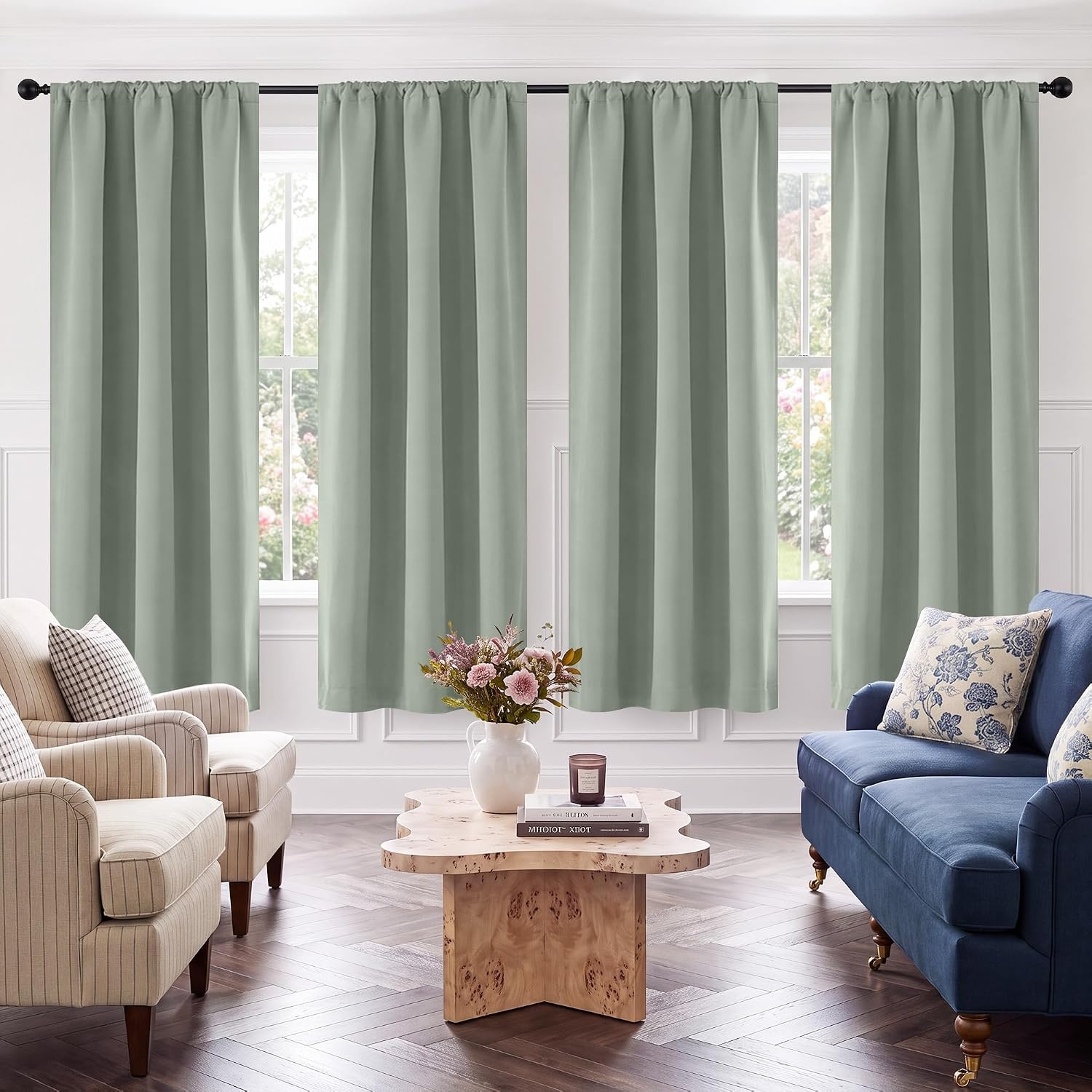 image:imageNICETOWN 4 Panels Stone Blue Blackout Curtains 63 inch Length for NurserySage Green