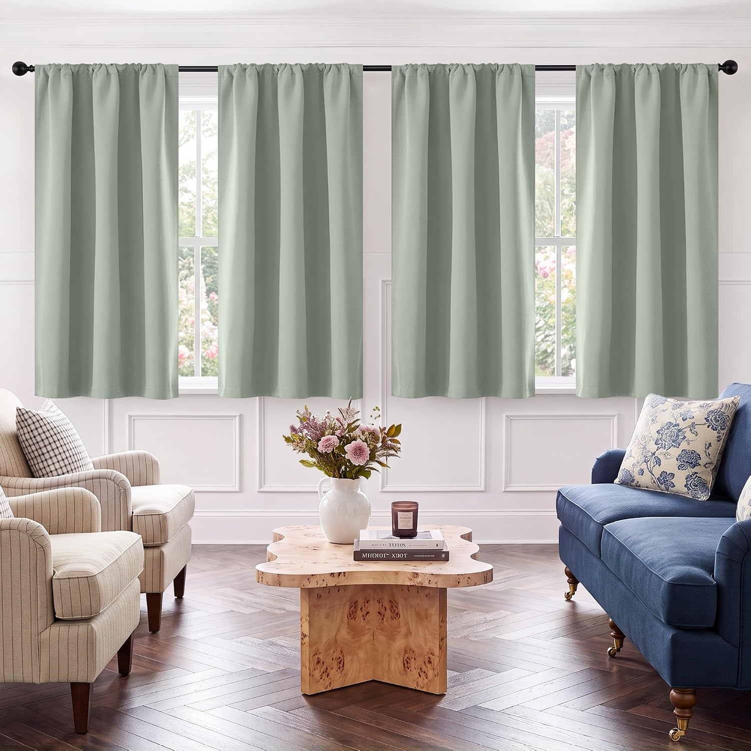 image:imageNICETOWN 4 Panels Stone Blue Blackout Curtains 63 inch Length for NurserySage Green