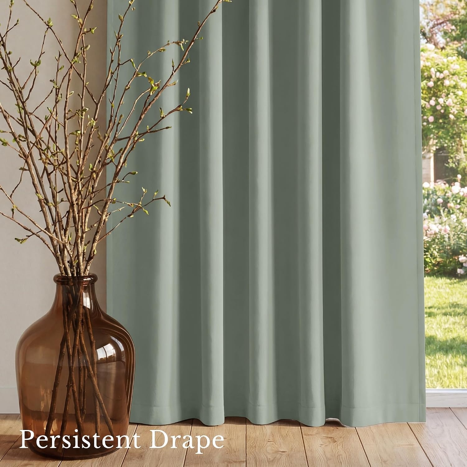 image:imageNICETOWN 4 Panels Stone Blue Blackout Curtains 63 inch Length for NurserySage Green
