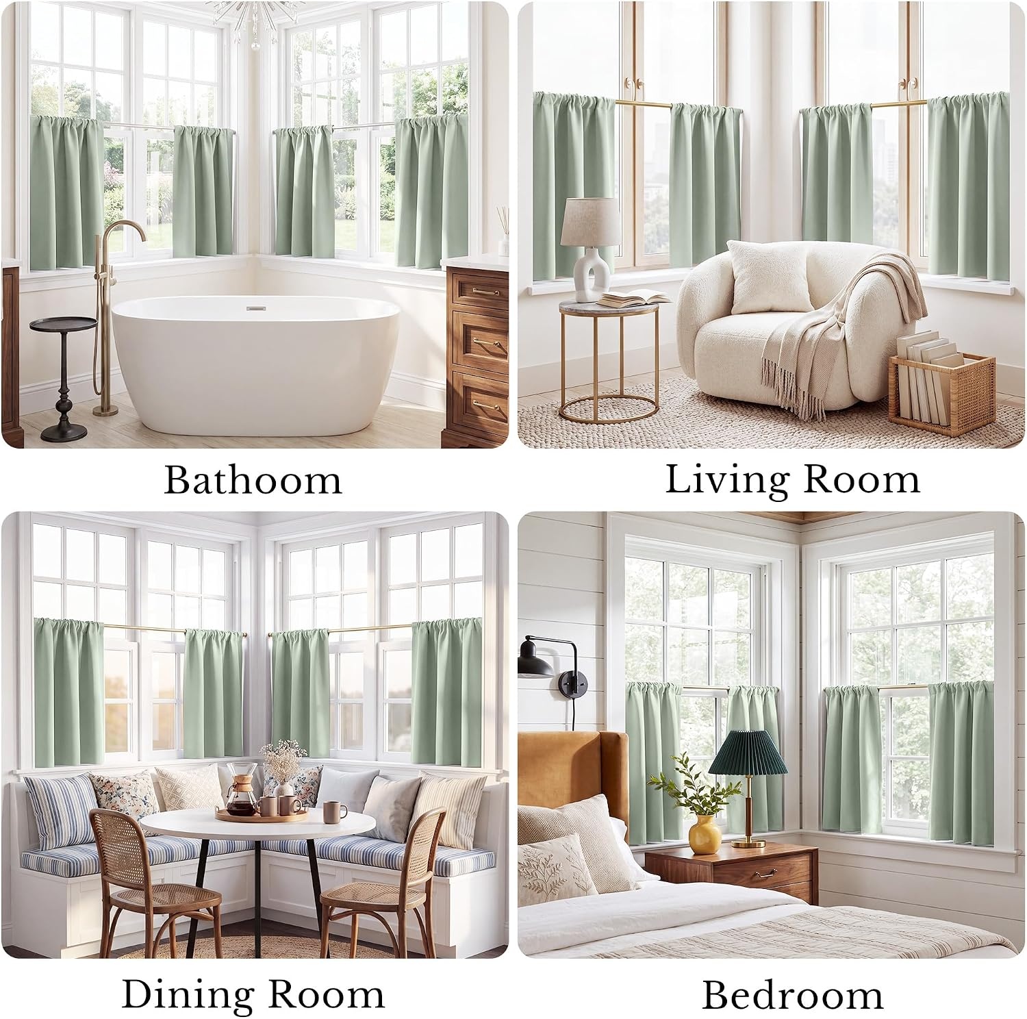 image:imageNICETOWN 4 Panels Stone Blue Blackout Curtains 63 inch Length for NurserySage Green