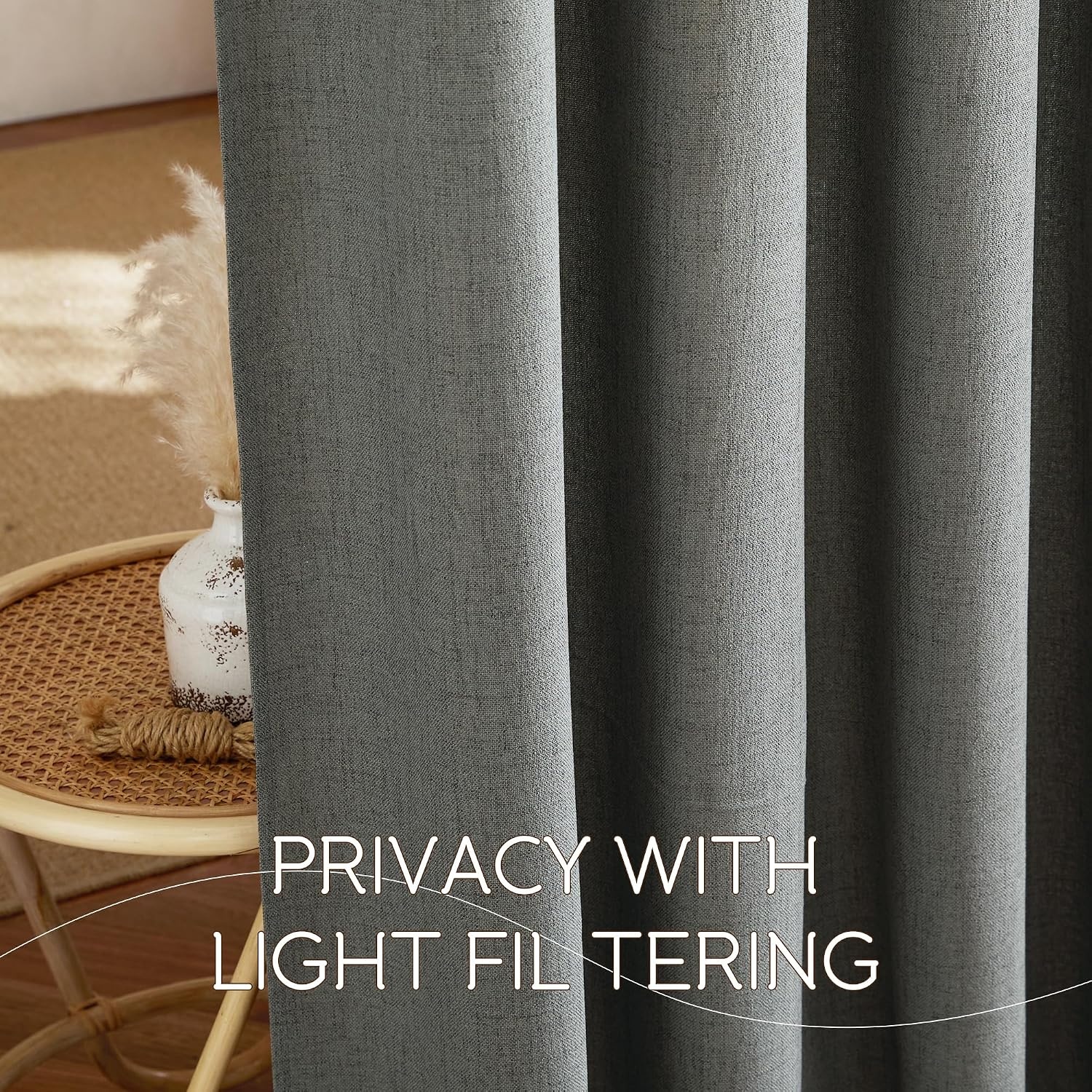 image:imageNICETOWN Faux Linen Grey Curtains for Bedroom Rod Pocket amp Back Tab Rustic Linen Blend Window Treatments Privacy with Light Through for Boys RoomLiving Room W52 x L84 2 Panels