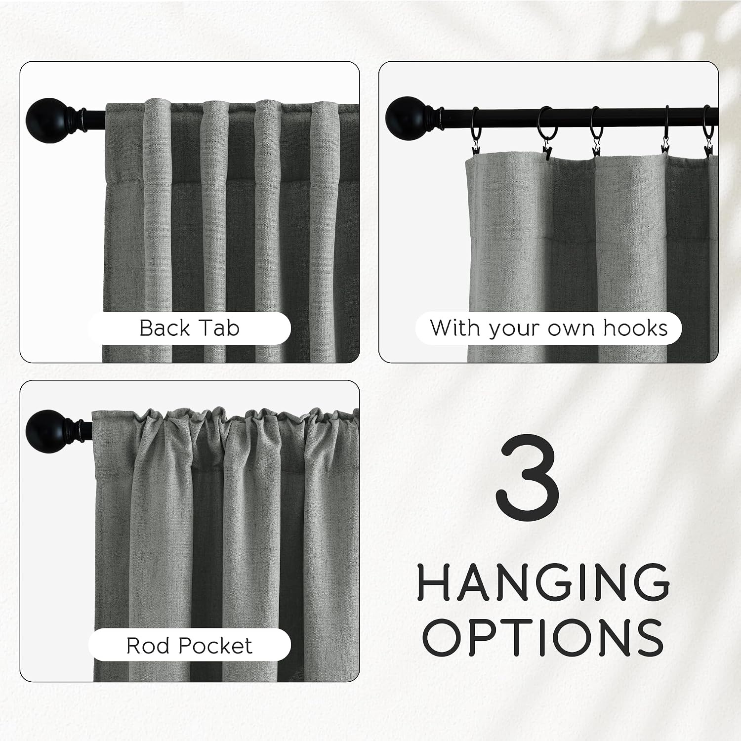 image:imageNICETOWN Faux Linen Grey Curtains for Bedroom Rod Pocket amp Back Tab Rustic Linen Blend Window Treatments Privacy with Light Through for Boys RoomLiving Room W52 x L84 2 Panels