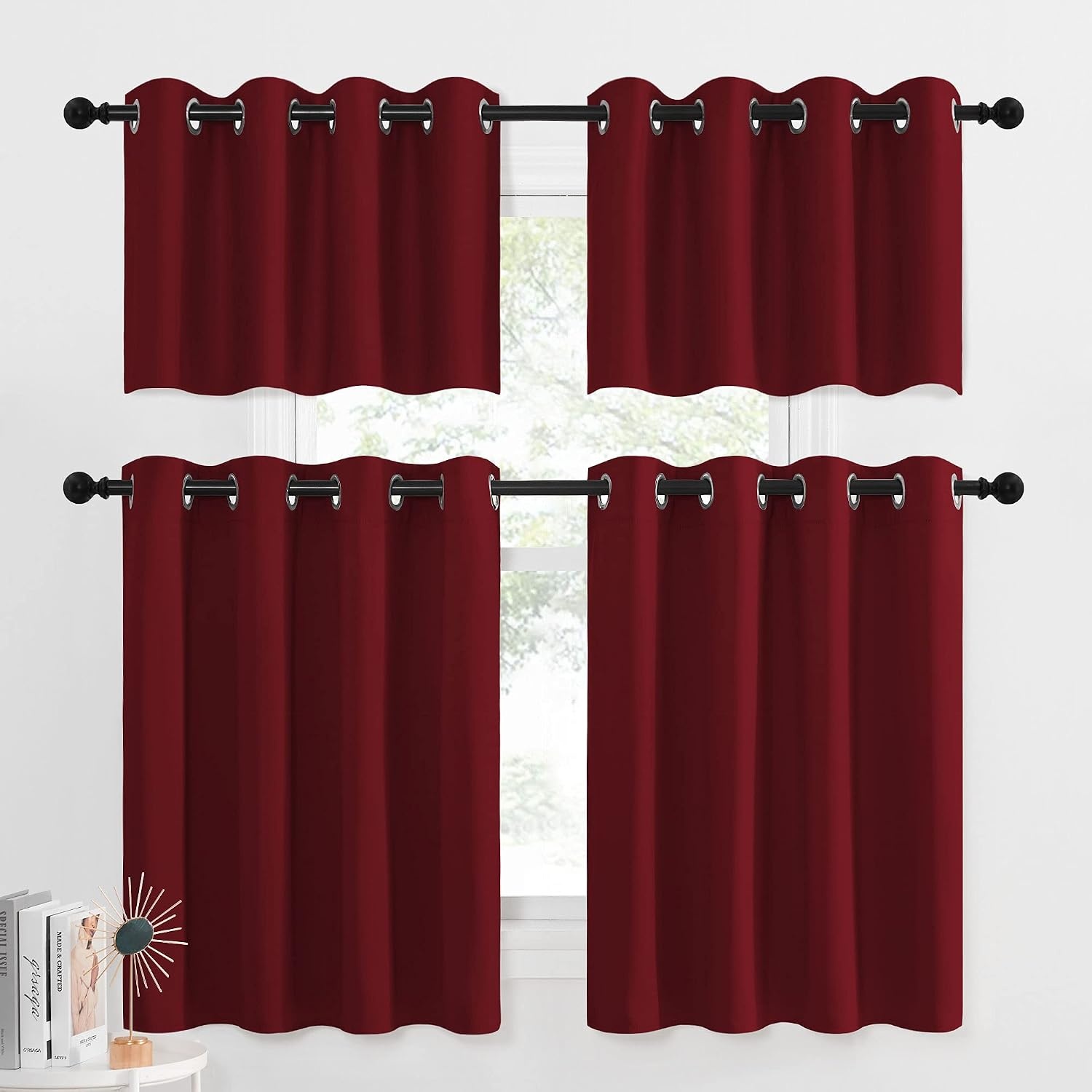 image:imageNICETOWN Kitchen Tiers Curtains for Small Window Bathroom 52 W x 30 LBurgundy Red